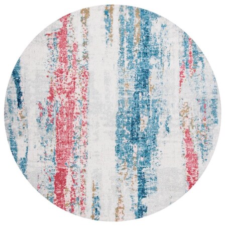 Safavieh 6 ft. 7 in. x 6 ft. 7 in. Madison Power Loomed Round Area Rug; Ivory & Blue MAD640A-7R